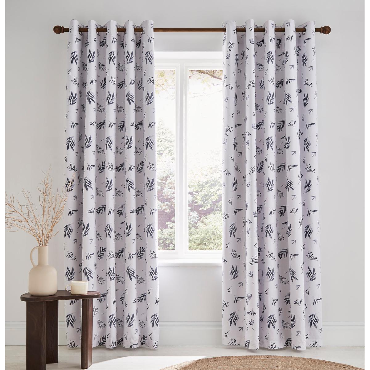 Portree Leaf Blackout Eyelet Curtain Ink (Blue) – image 2