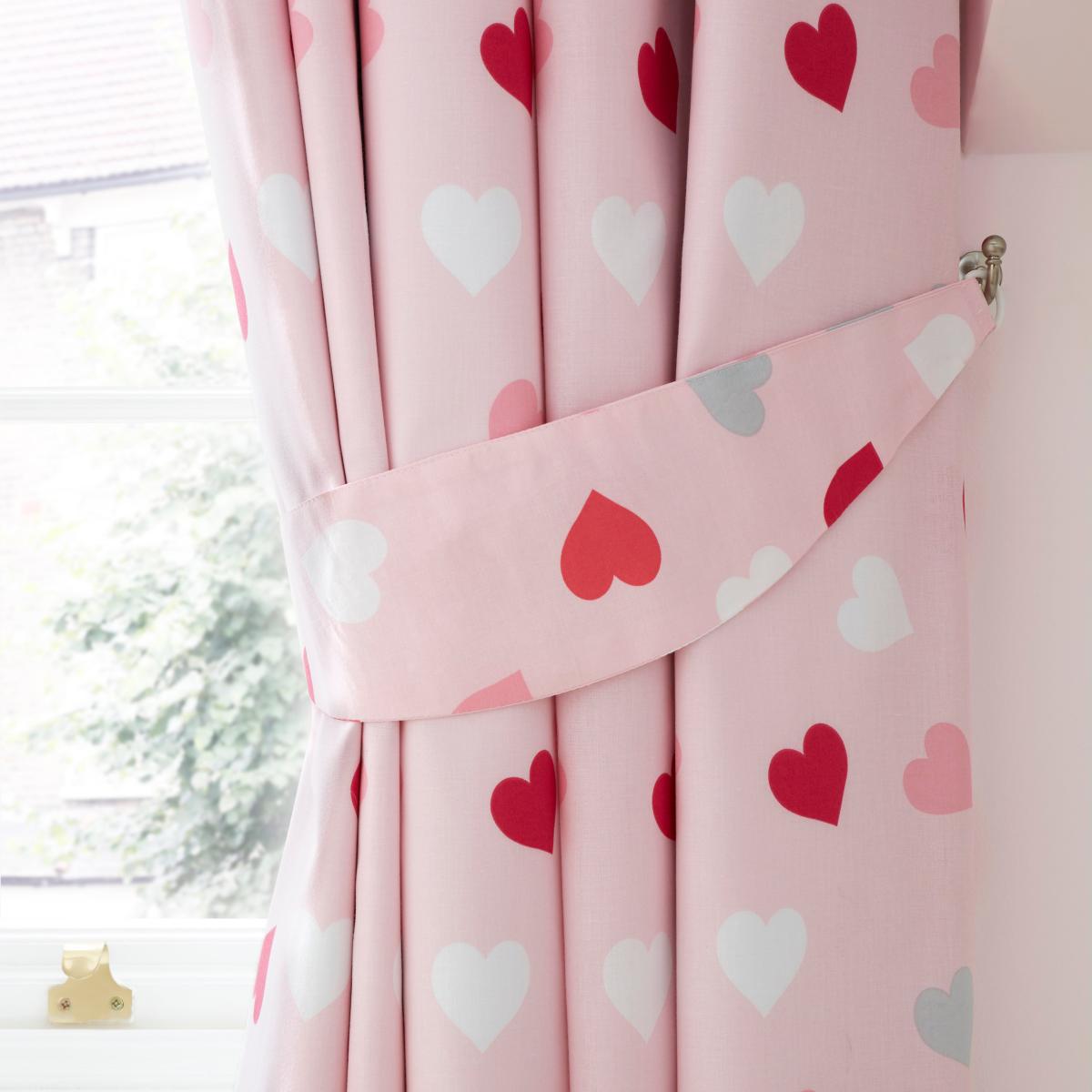 Loveable Hearts Blackout Eyelet Curtains Pink and White – image 2