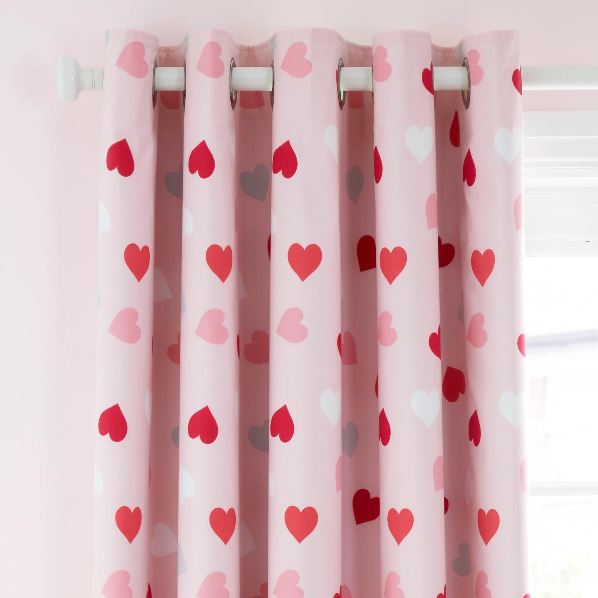 Loveable Hearts Blackout Eyelet Curtains Pink and White – image 4