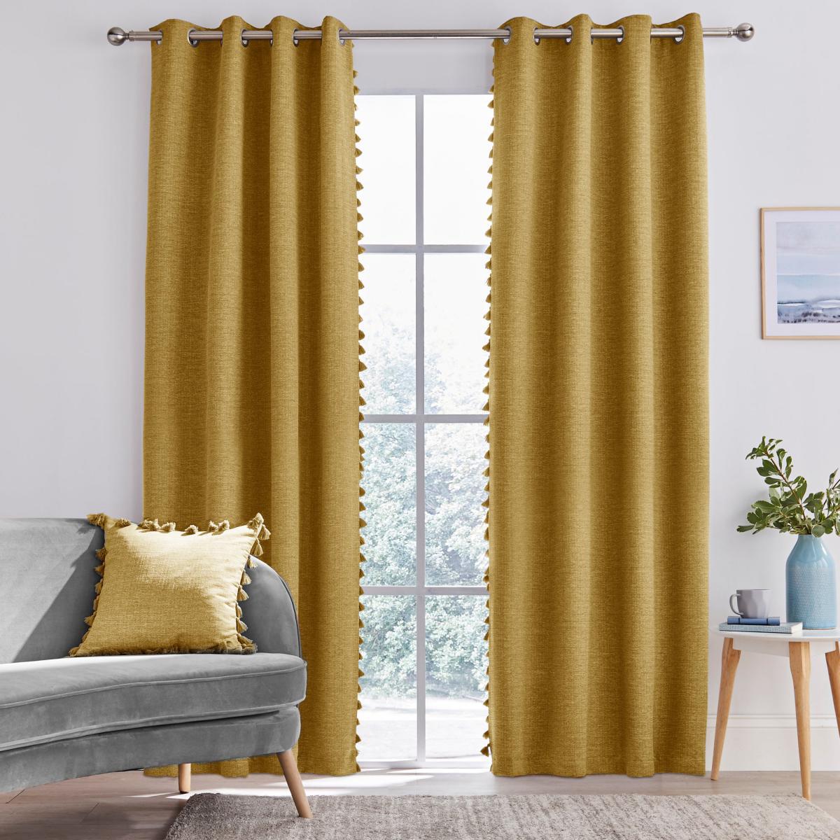 Tassel Old Gold Eyelet Curtains Yellow – image 2