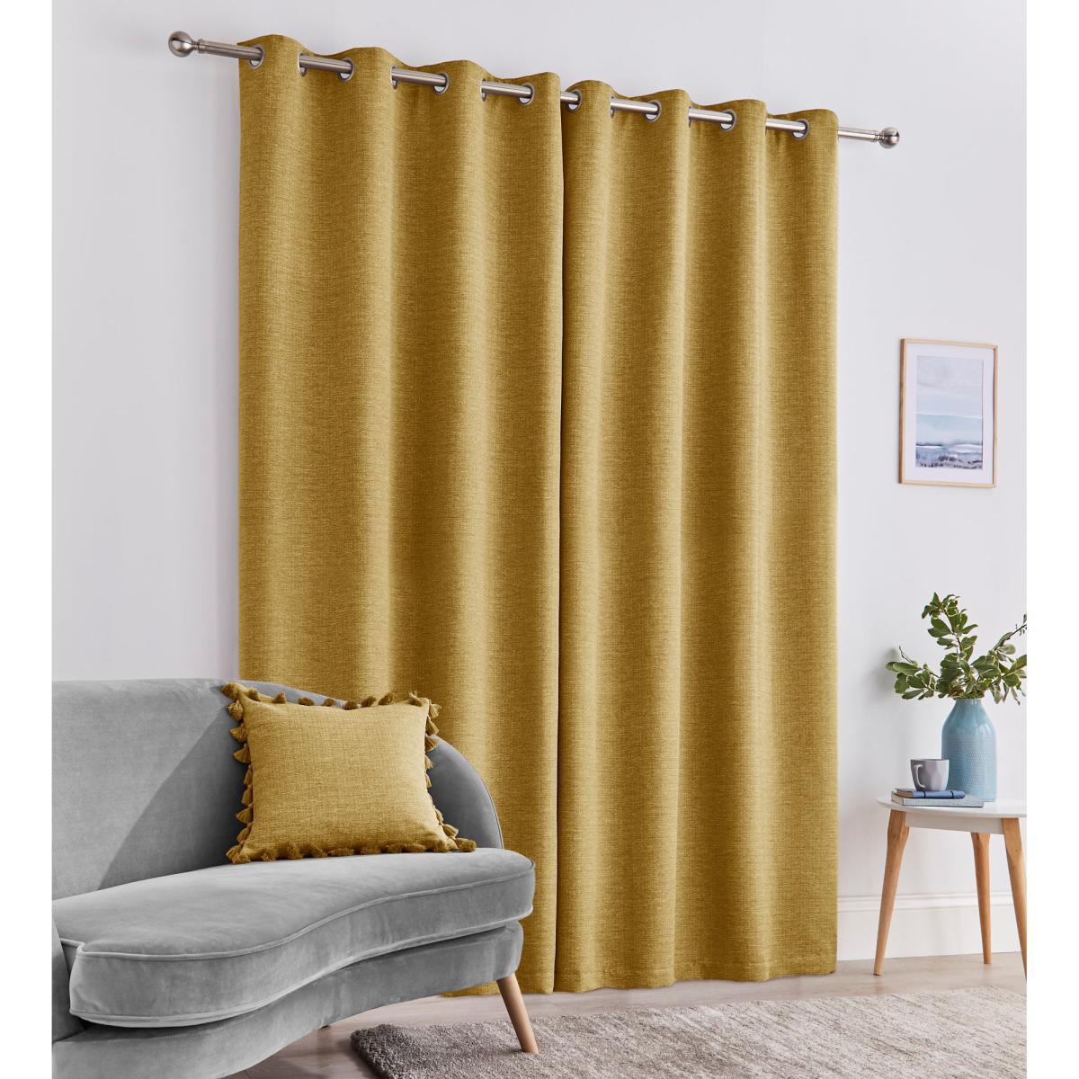 Tassel Old Gold Eyelet Curtains Yellow – image 3