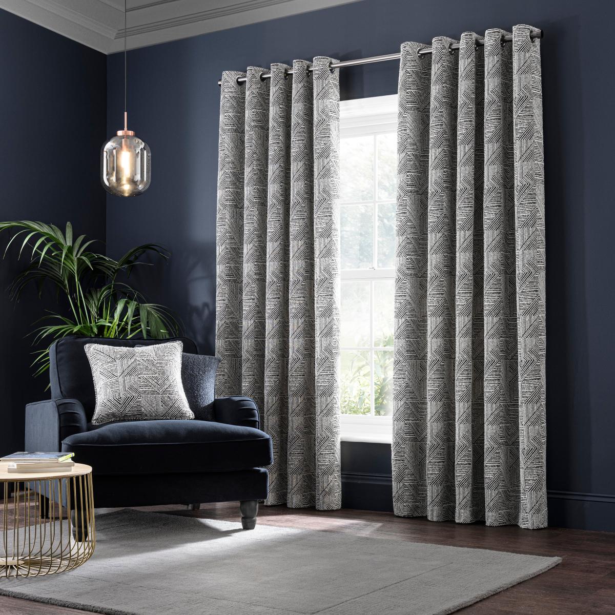 Geometric Tile Boucle Black Thermal Eyelet Curtains Black – image 2