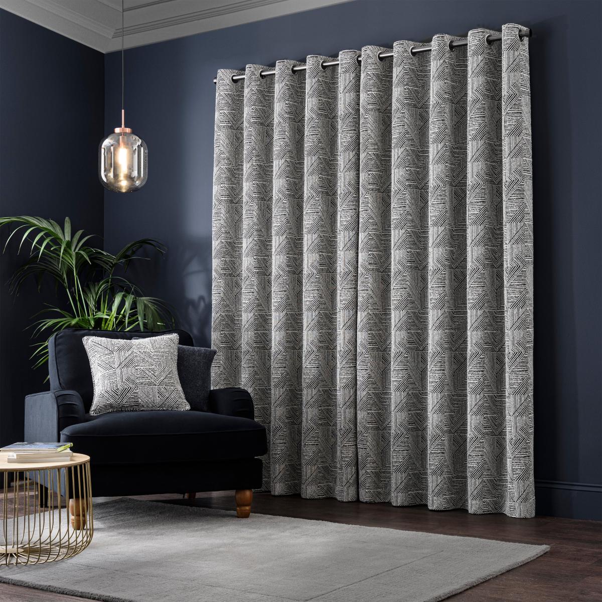 Geometric Tile Boucle Black Thermal Eyelet Curtains Black – image 4