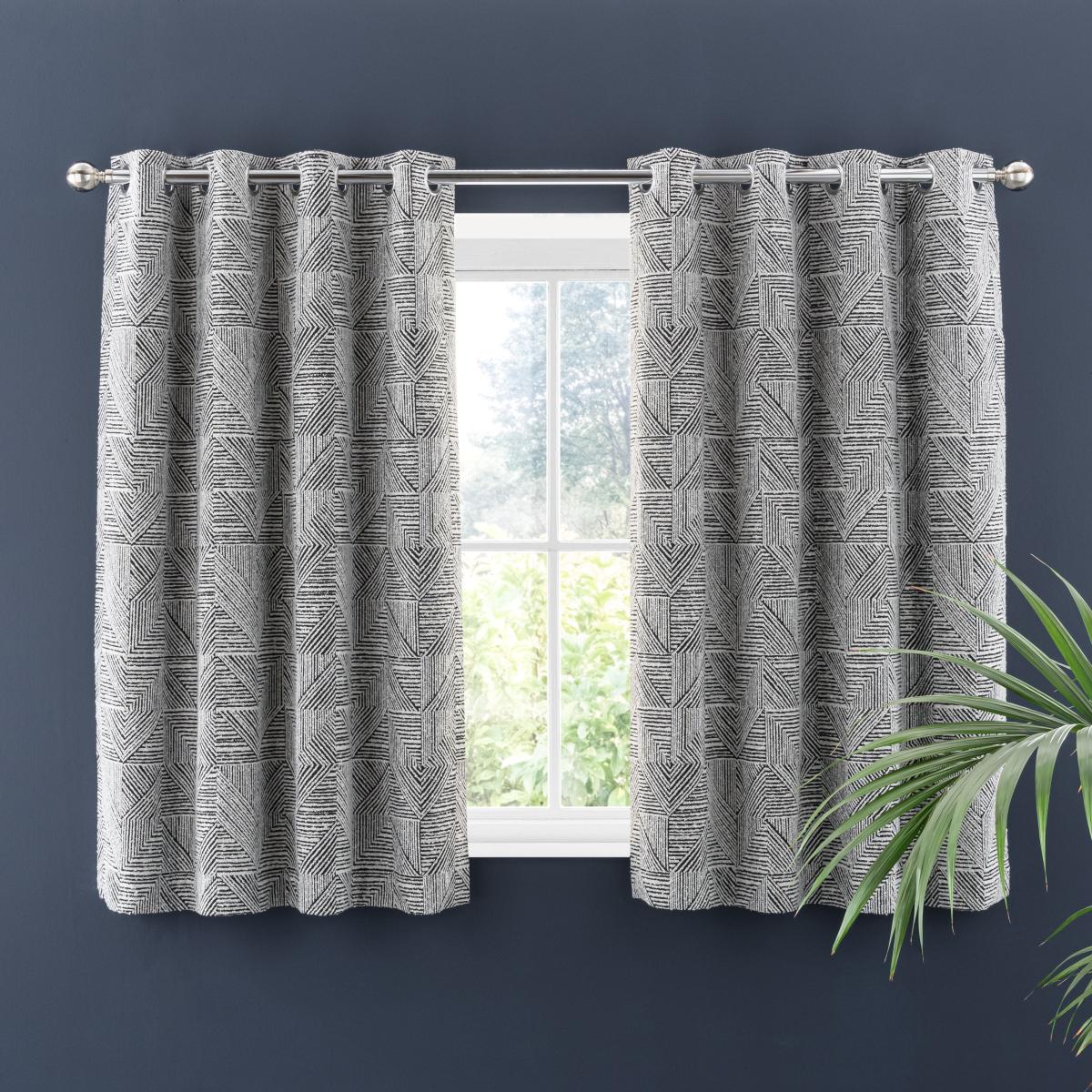 Geometric Tile Boucle Black Thermal Eyelet Curtains Black – image 5