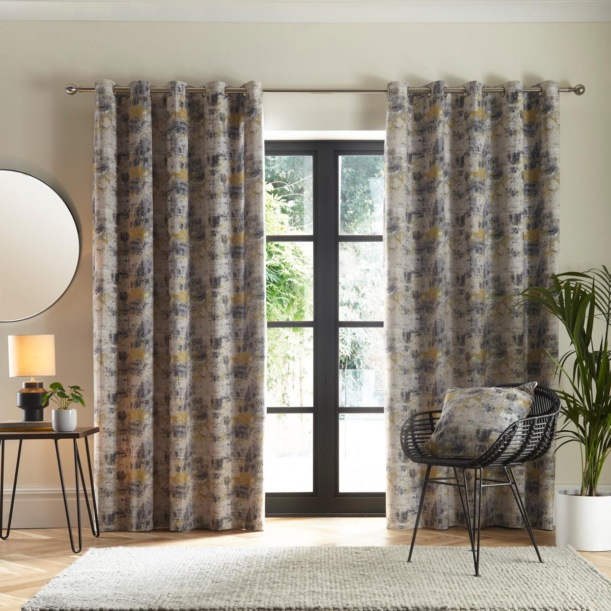 Cove Textured Print Ochre Eyelet Curtains Ochre – image 2