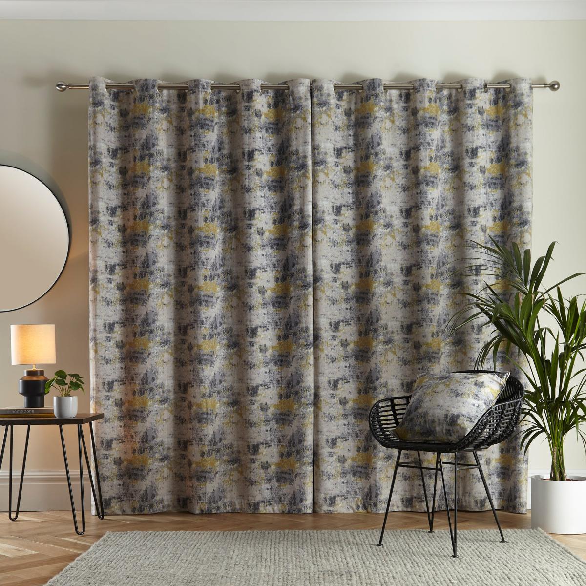 Cove Textured Print Ochre Eyelet Curtains Ochre – image 4