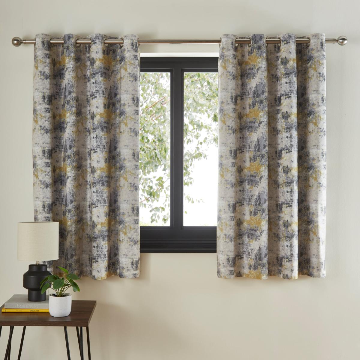 Cove Textured Print Ochre Eyelet Curtains Ochre – image 5