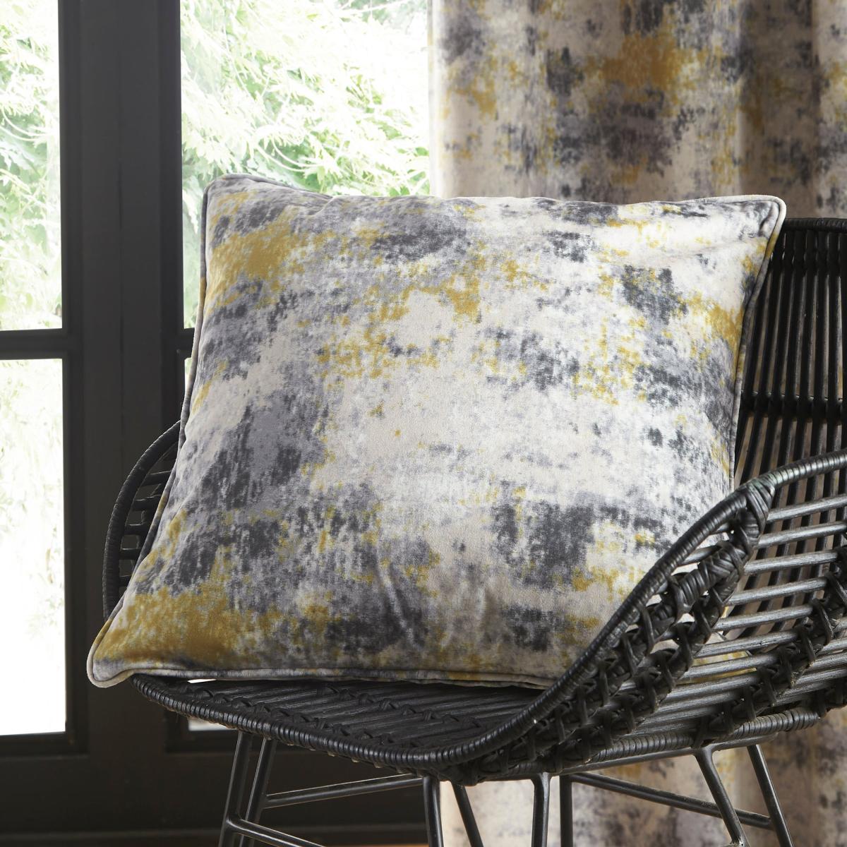 Cove Textured Print Ochre Eyelet Curtains Ochre – image 7