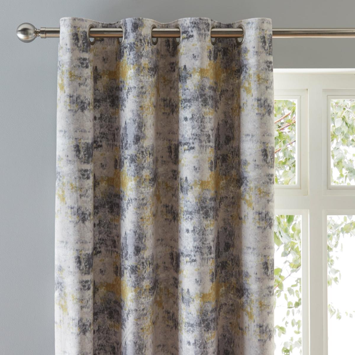 Cove Textured Print Ochre Eyelet Curtains Ochre – image 1