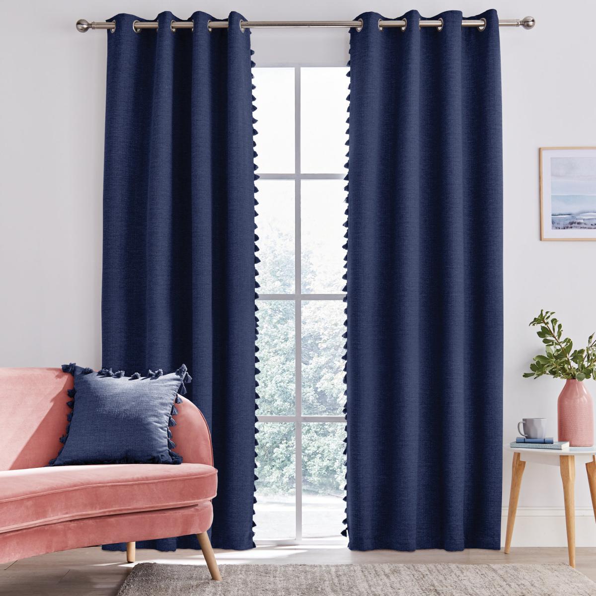 Tassel Navy Eyelet Curtains Navy Blue – image 2