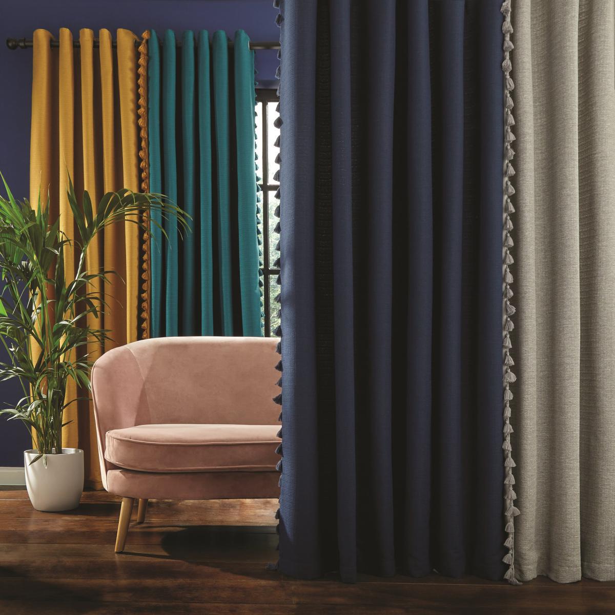Tassel Navy Eyelet Curtains Navy Blue – image 7