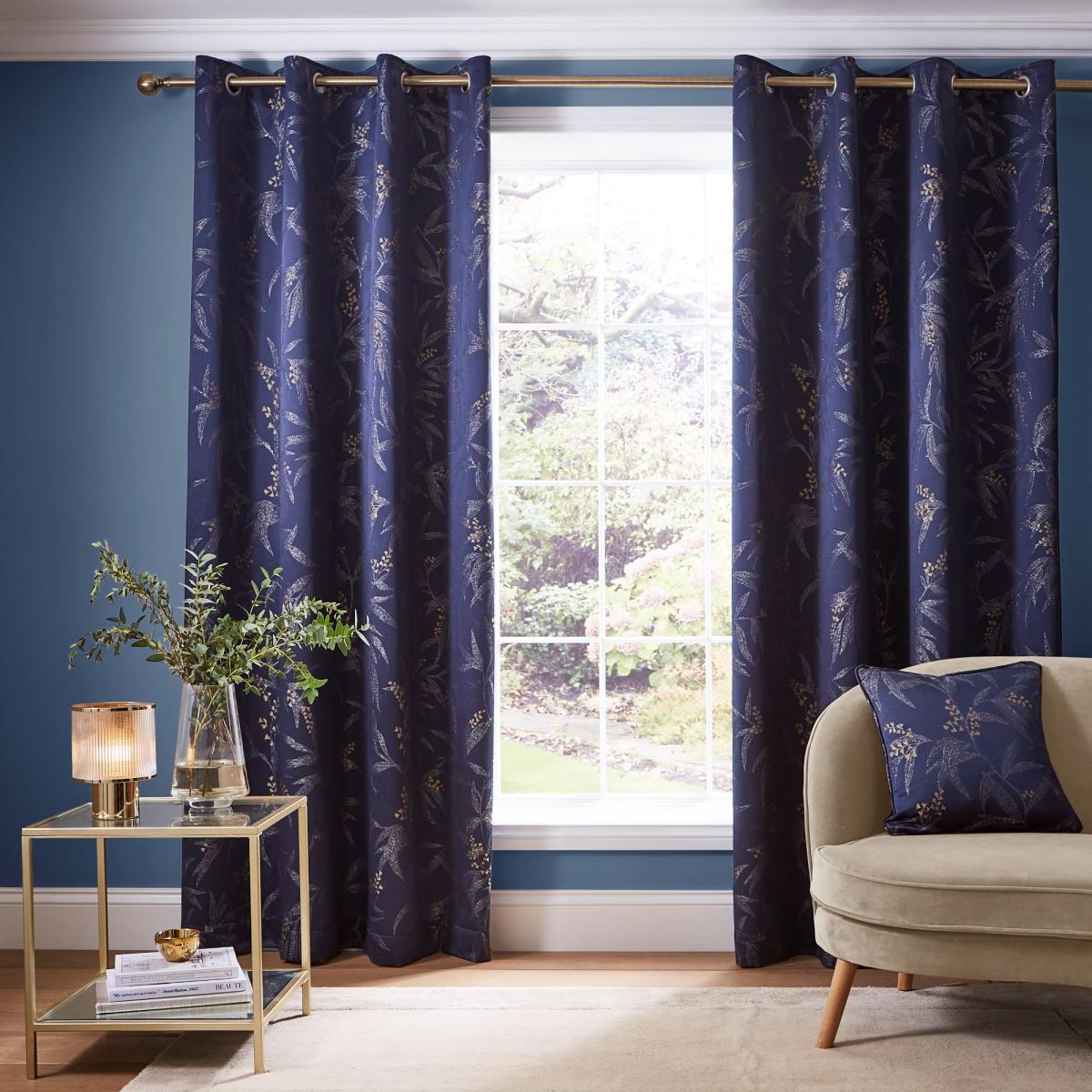 Bamboo Luxe Navy Eyelet Curtains Navy (Blue) – image 2