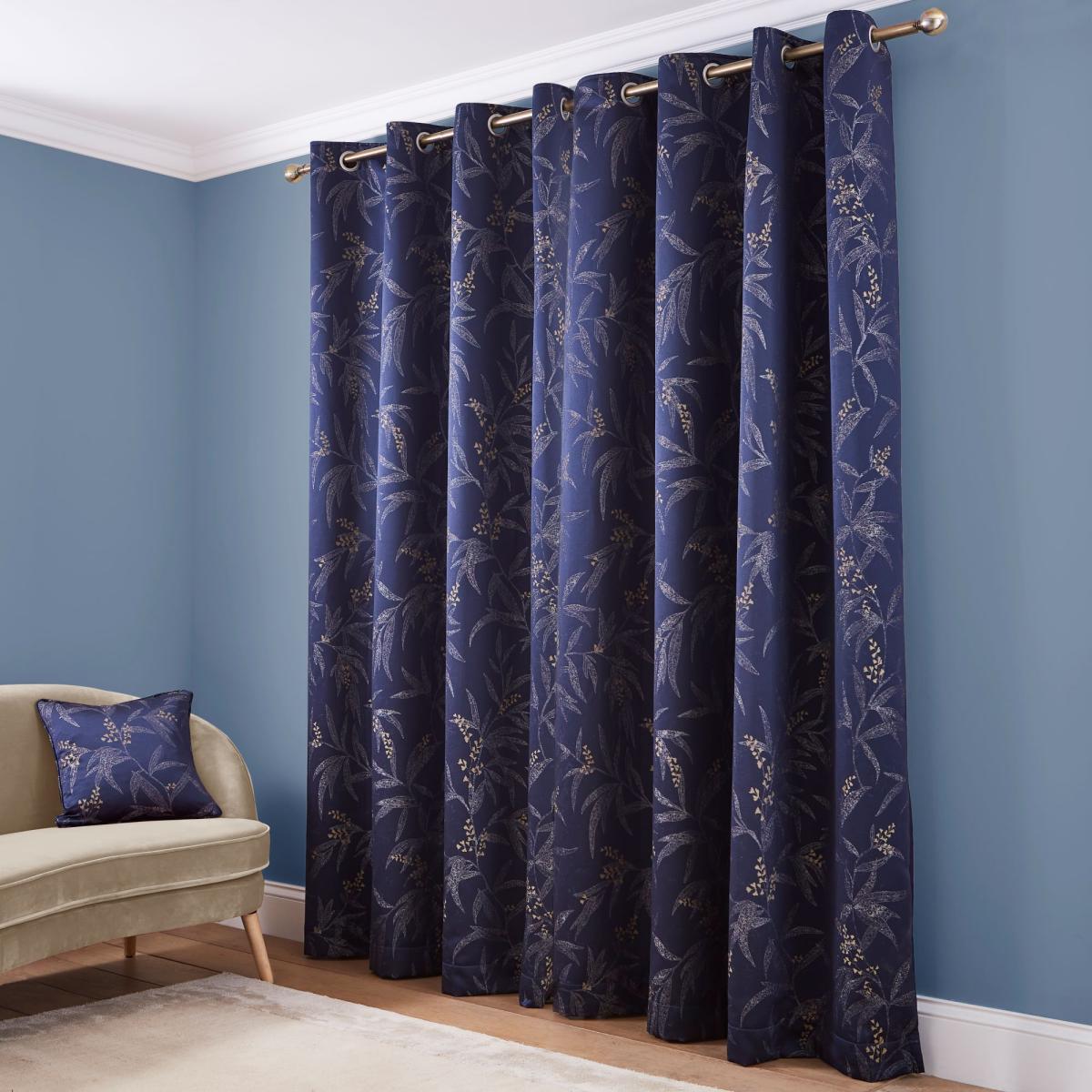 Bamboo Luxe Navy Eyelet Curtains Navy (Blue) – image 4