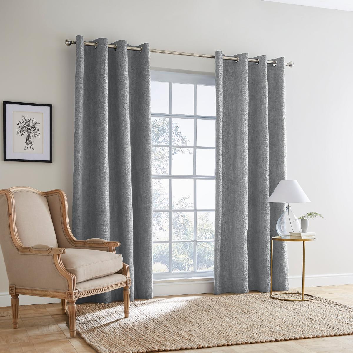 Ensley Chenille Thermal Grey Eyelet Curtains Dove (Grey) – image 2