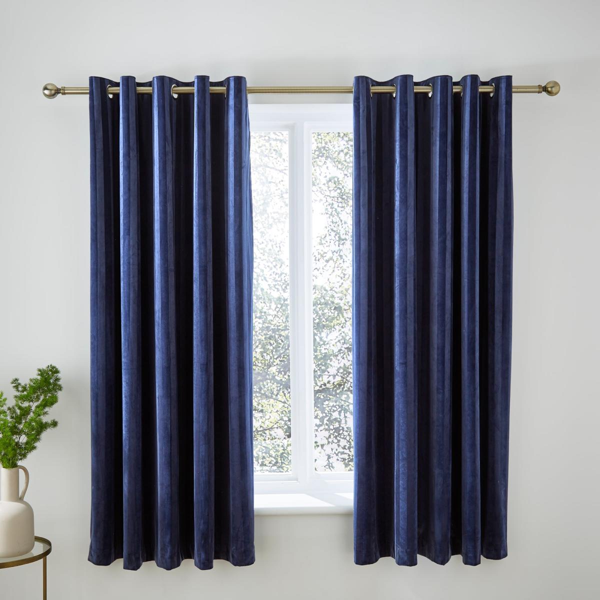Hotel Velour Navy Stripe Blackout Eyelet Curtains Luxe Navy – image 3