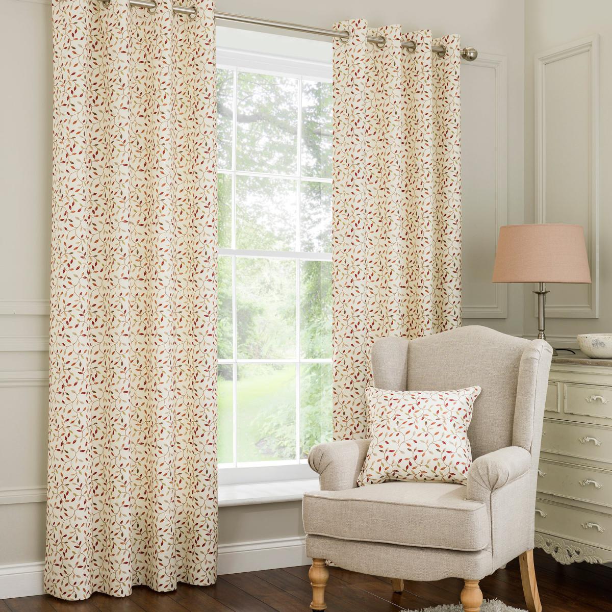 Juliet Terracotta Eyelet Curtains Red, Green and White – image 2