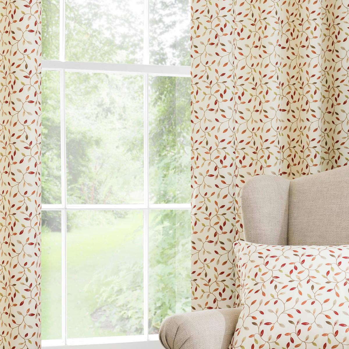 Juliet Terracotta Eyelet Curtains Red, Green and White – image 3