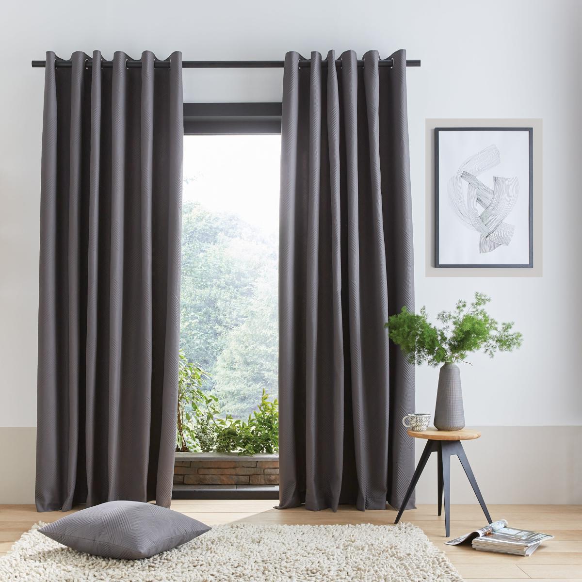 Catherine Lansfield Pinsonic Chevron Charcoal Eyelet Curtains Charcoal – image 2