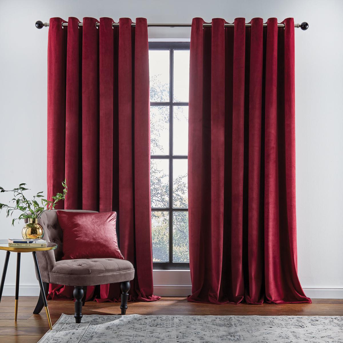 Recycled Velour Claret Eyelet Curtains Claret – image 2