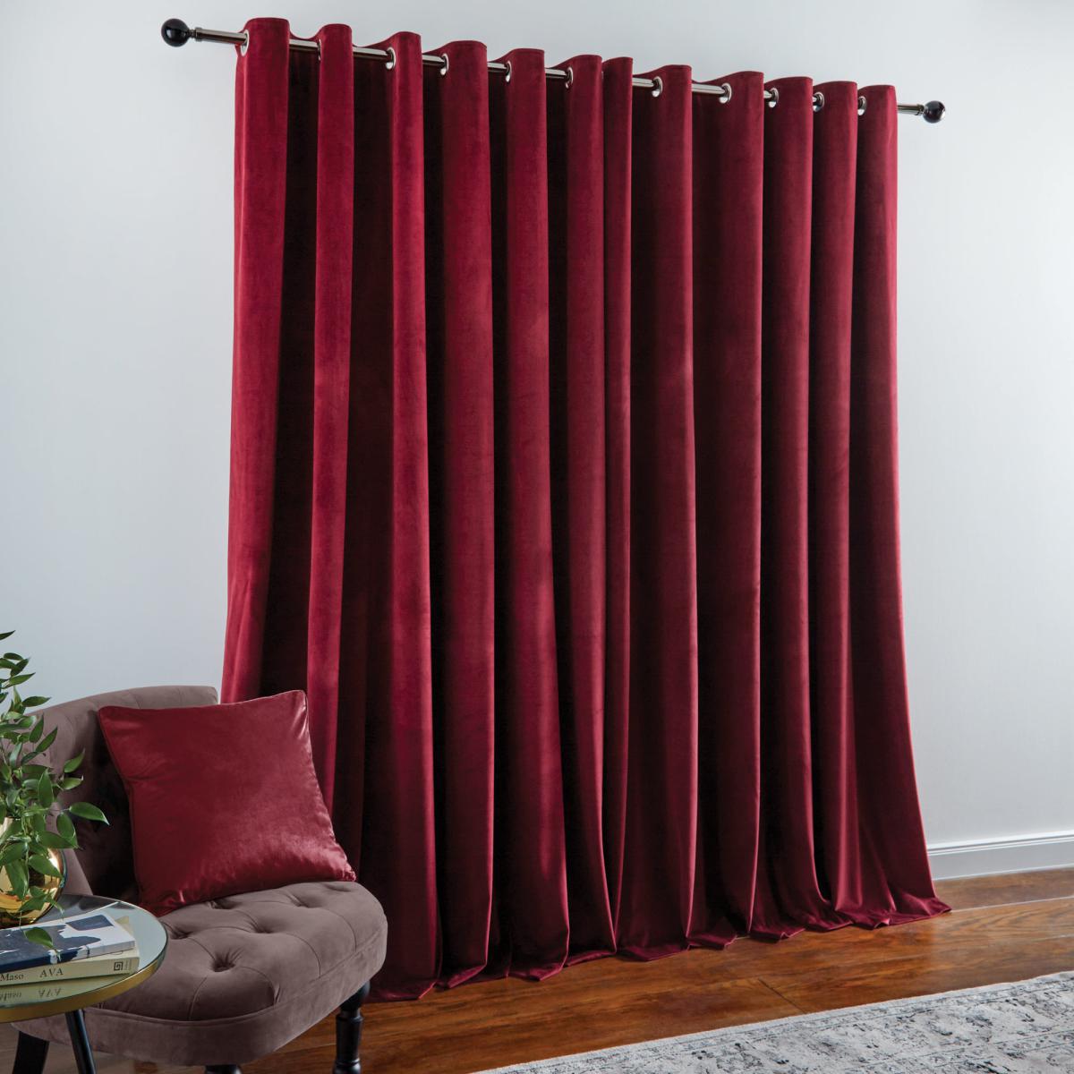 Recycled Velour Claret Eyelet Curtains Claret – image 3