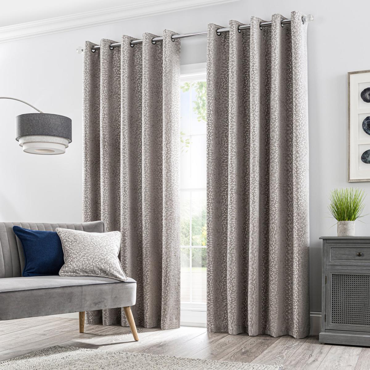 Chenille Spot Grey Eyelet Curtains Grey and White – image 2