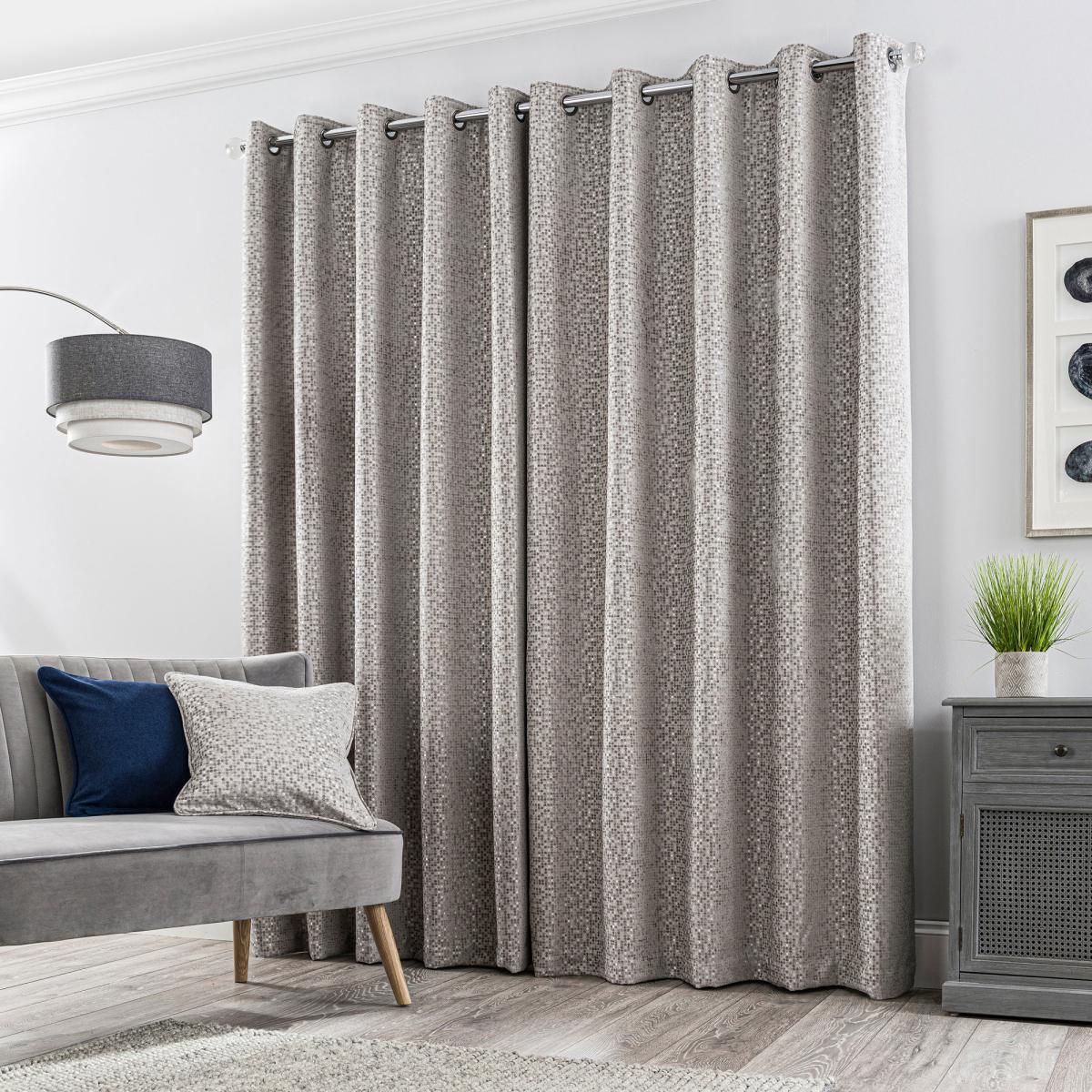 Chenille Spot Grey Eyelet Curtains Grey and White – image 3