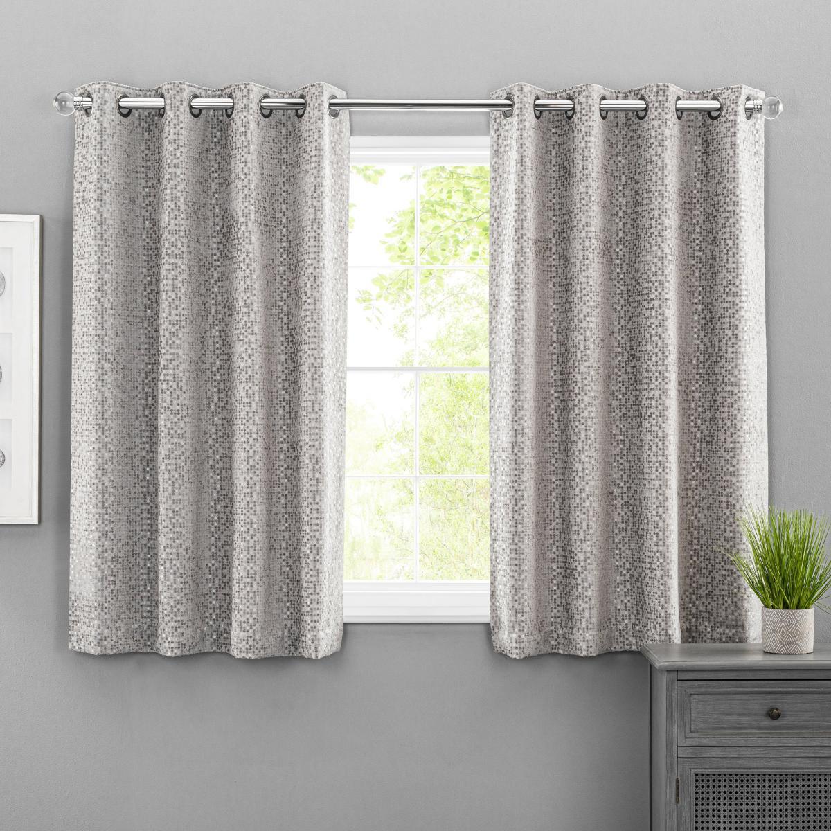 Chenille Spot Grey Eyelet Curtains Grey and White – image 4