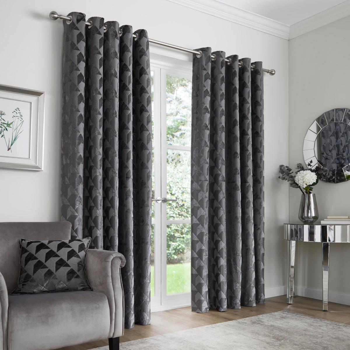Appletree Boutique Quentin Jacquard Slate Eyelet Curtains Slate – image 2