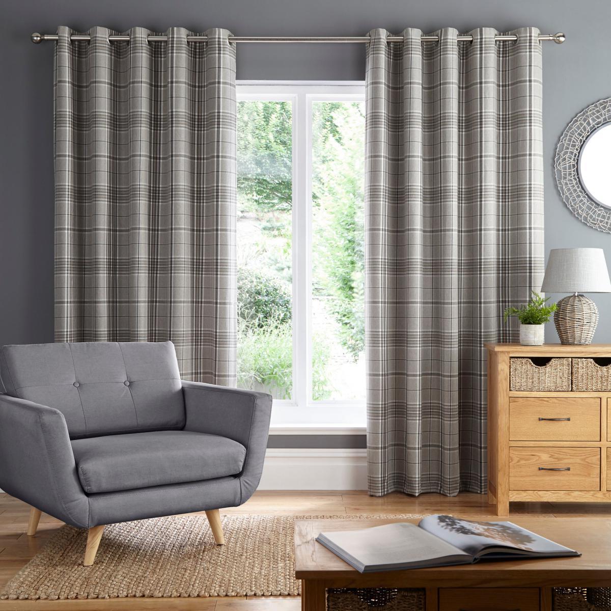 Melrose Woven Check Arctic Grey Eyelet Curtains Grey – image 2