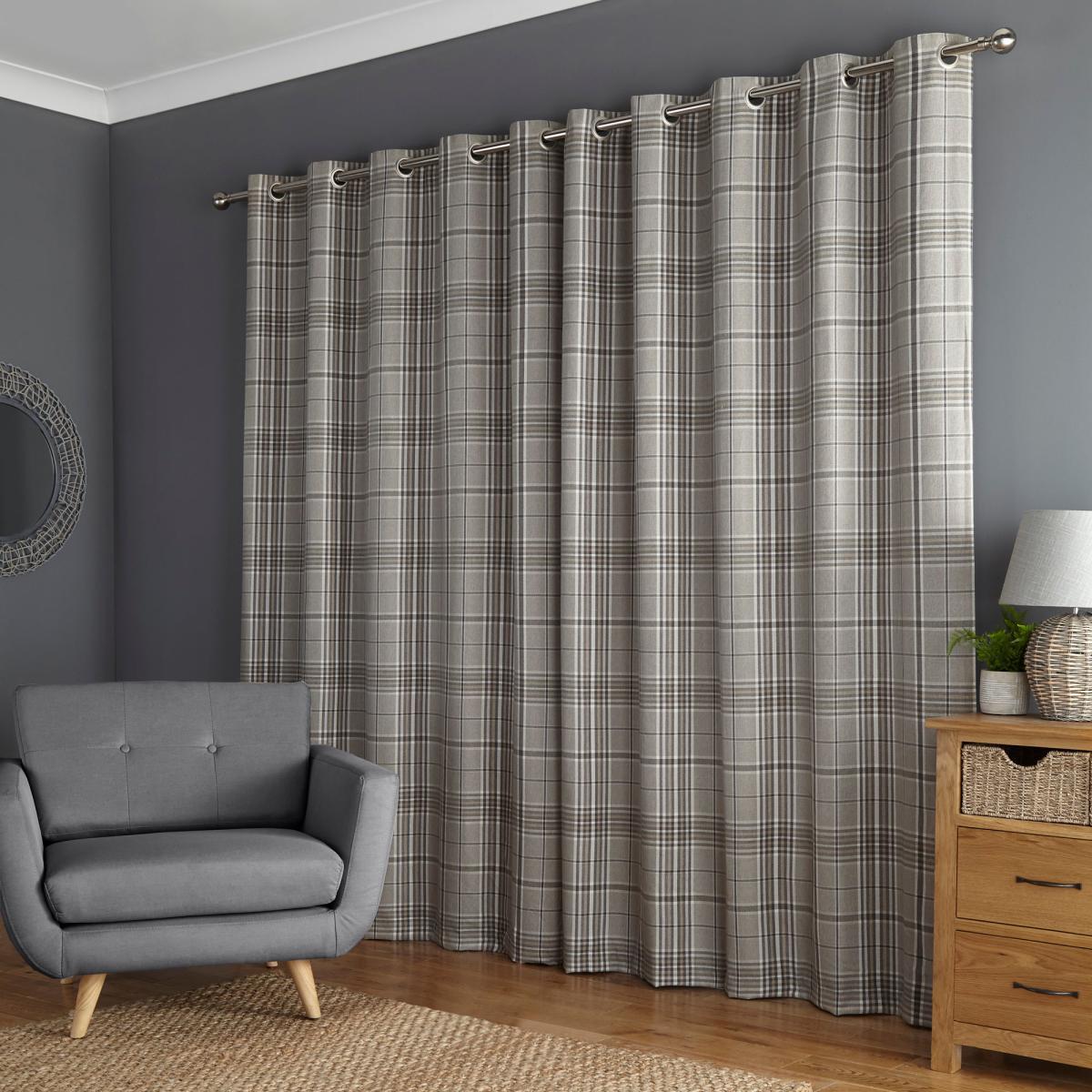 Melrose Woven Check Arctic Grey Eyelet Curtains Grey – image 3