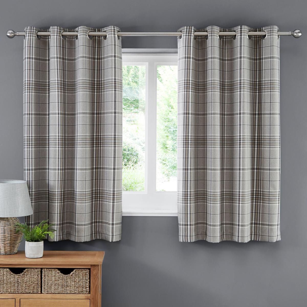 Melrose Woven Check Arctic Grey Eyelet Curtains Grey – image 4