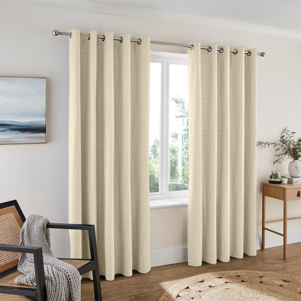 Recycled Burley Check Mushroom Eyelet Curtains Mushroom – image 2