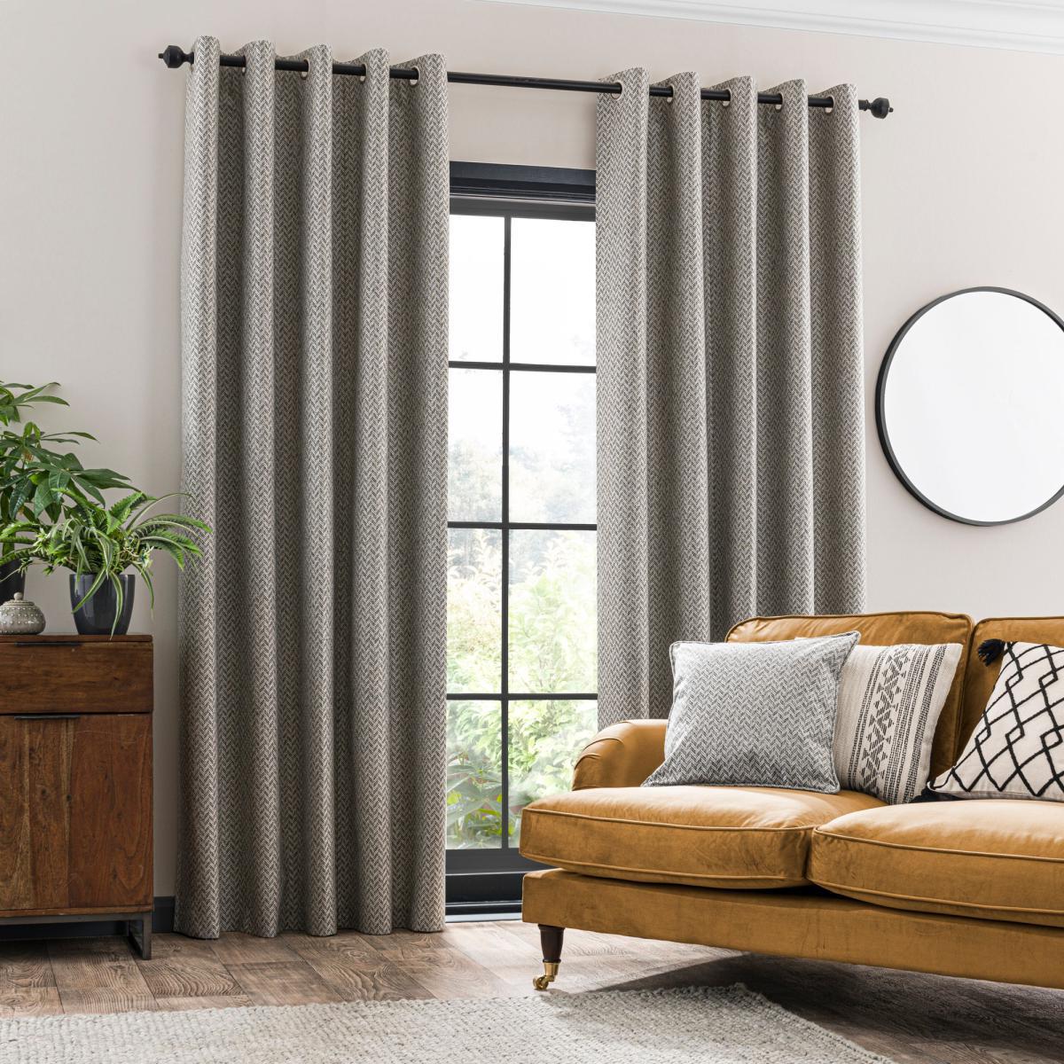Global Herringbone Grey Eyelet Curtains Grey – image 2