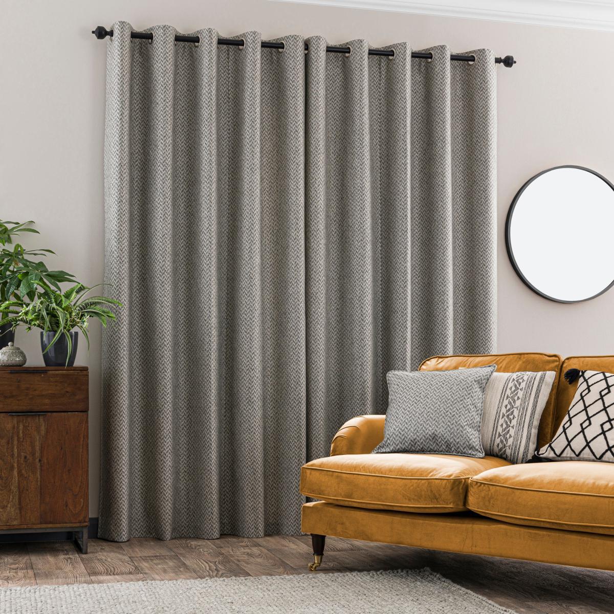 Global Herringbone Grey Eyelet Curtains Grey – image 3