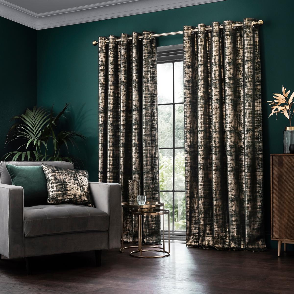 Romano Emerald Velour Eyelet Curtains Green/Gold – image 2