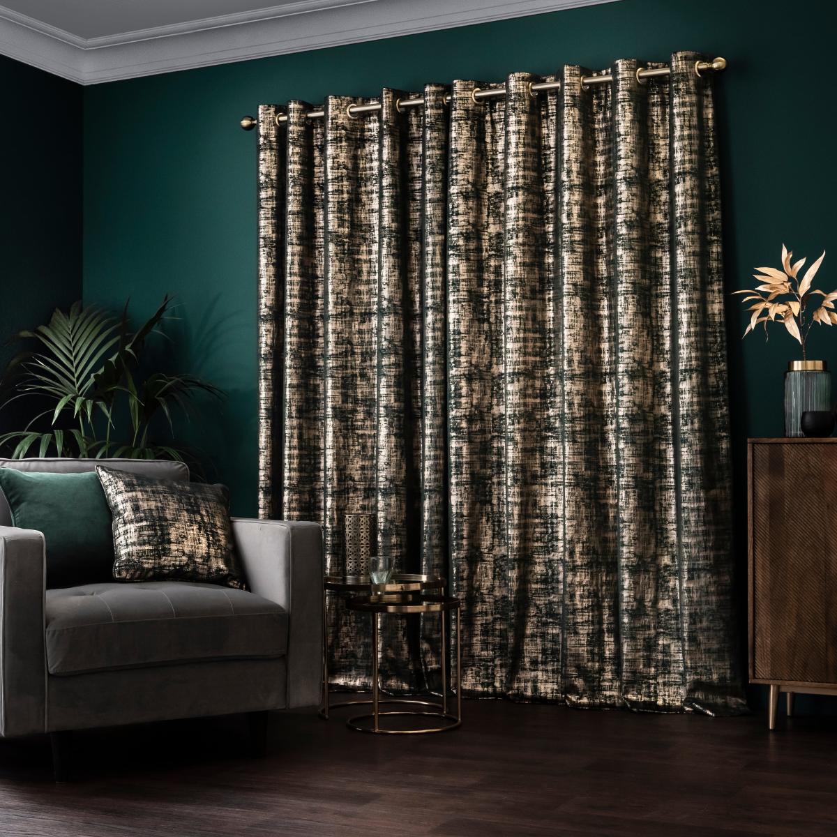 Romano Emerald Velour Eyelet Curtains Green/Gold – image 3