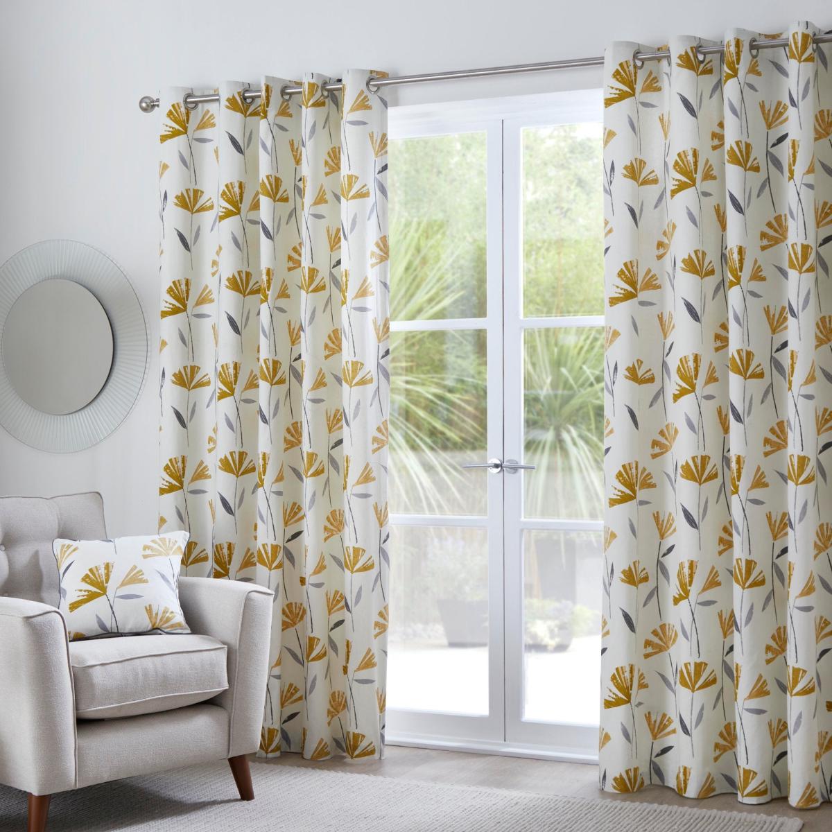 Fusion Dacey Ochre Eyelet Curtains White/Yellow – image 2