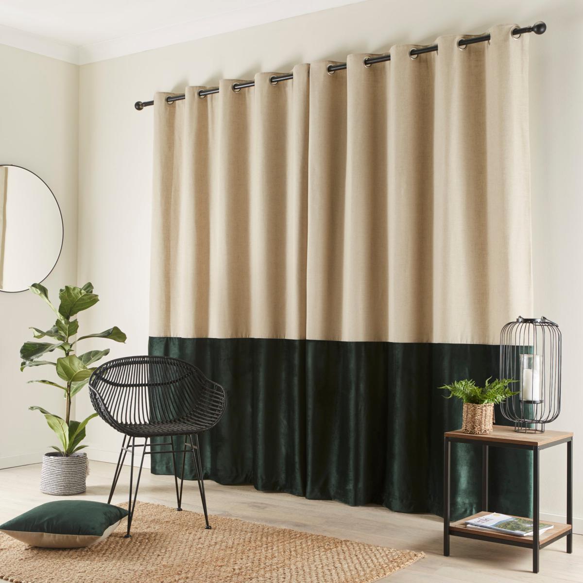 Hampton Bottle Green Eyelet Curtains Green and Beige – image 3