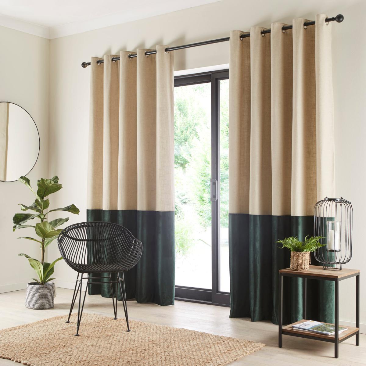 Hampton Bottle Green Eyelet Curtains Green and Beige – image 4