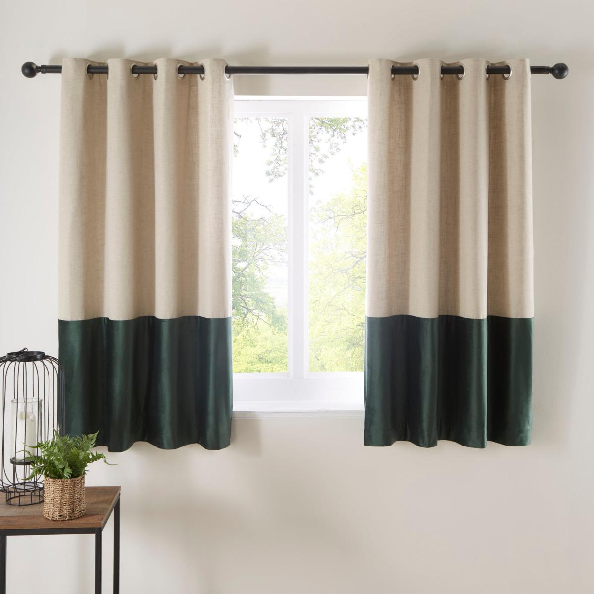 Hampton Bottle Green Eyelet Curtains Green and Beige – image 6