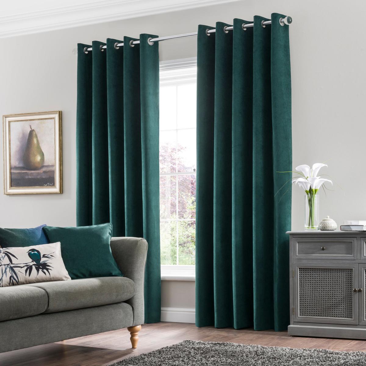 Margot Jade Matt Velour Eyelet Curtains Green – image 2