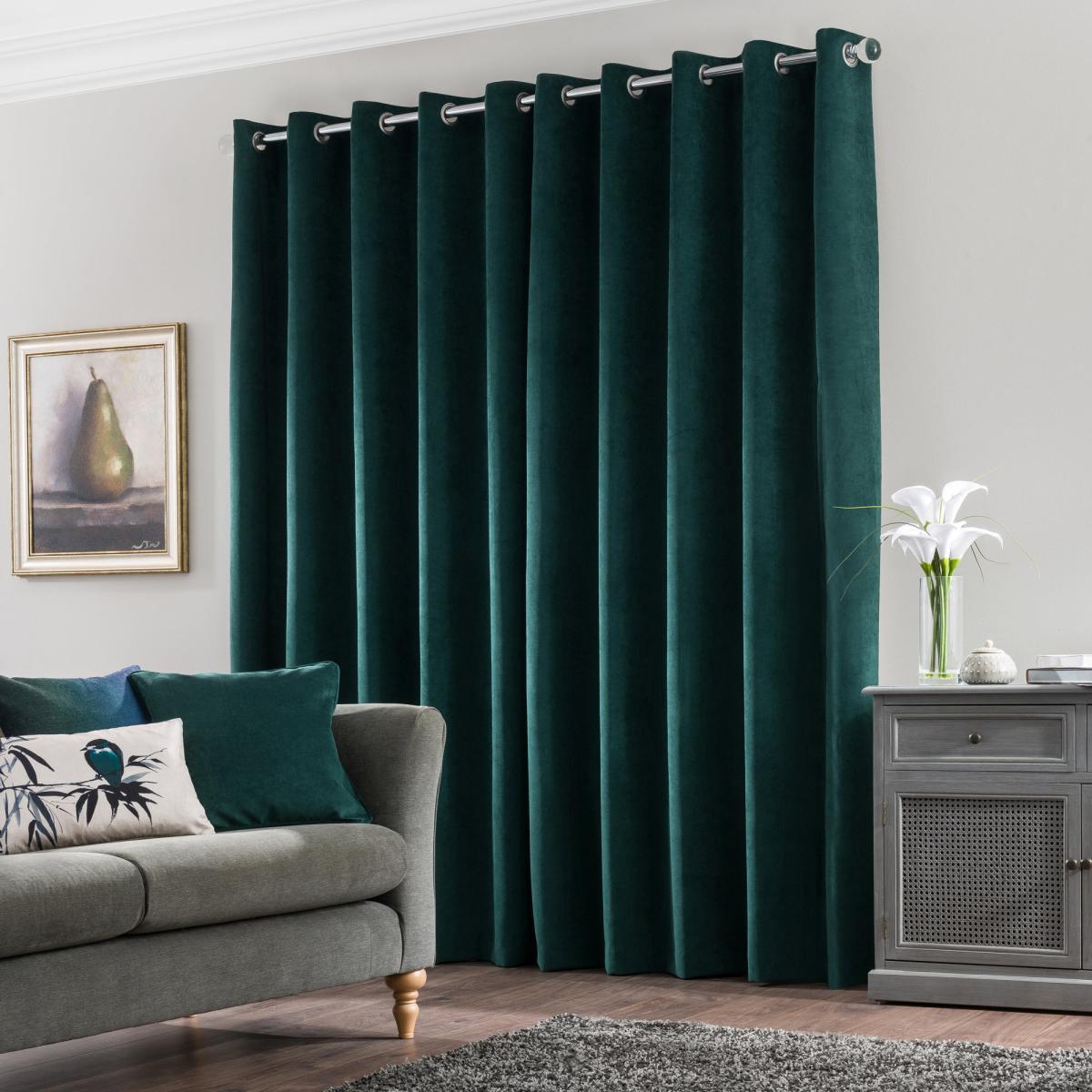 Margot Jade Matt Velour Eyelet Curtains Green – image 3