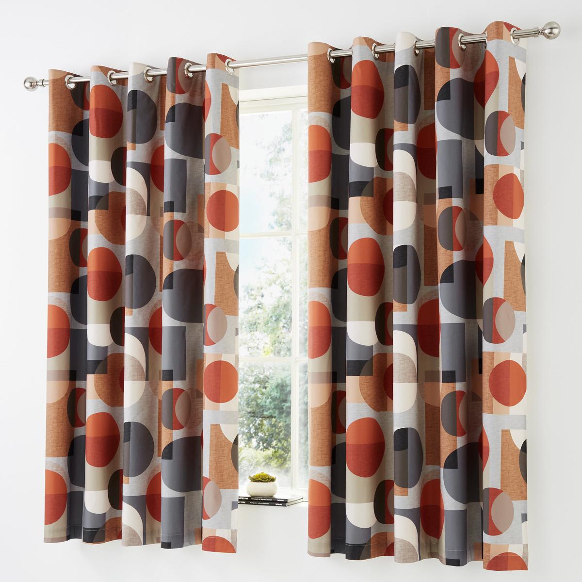 Elements Oscar Eyelet Curtains Orange, Grey and White – image 2