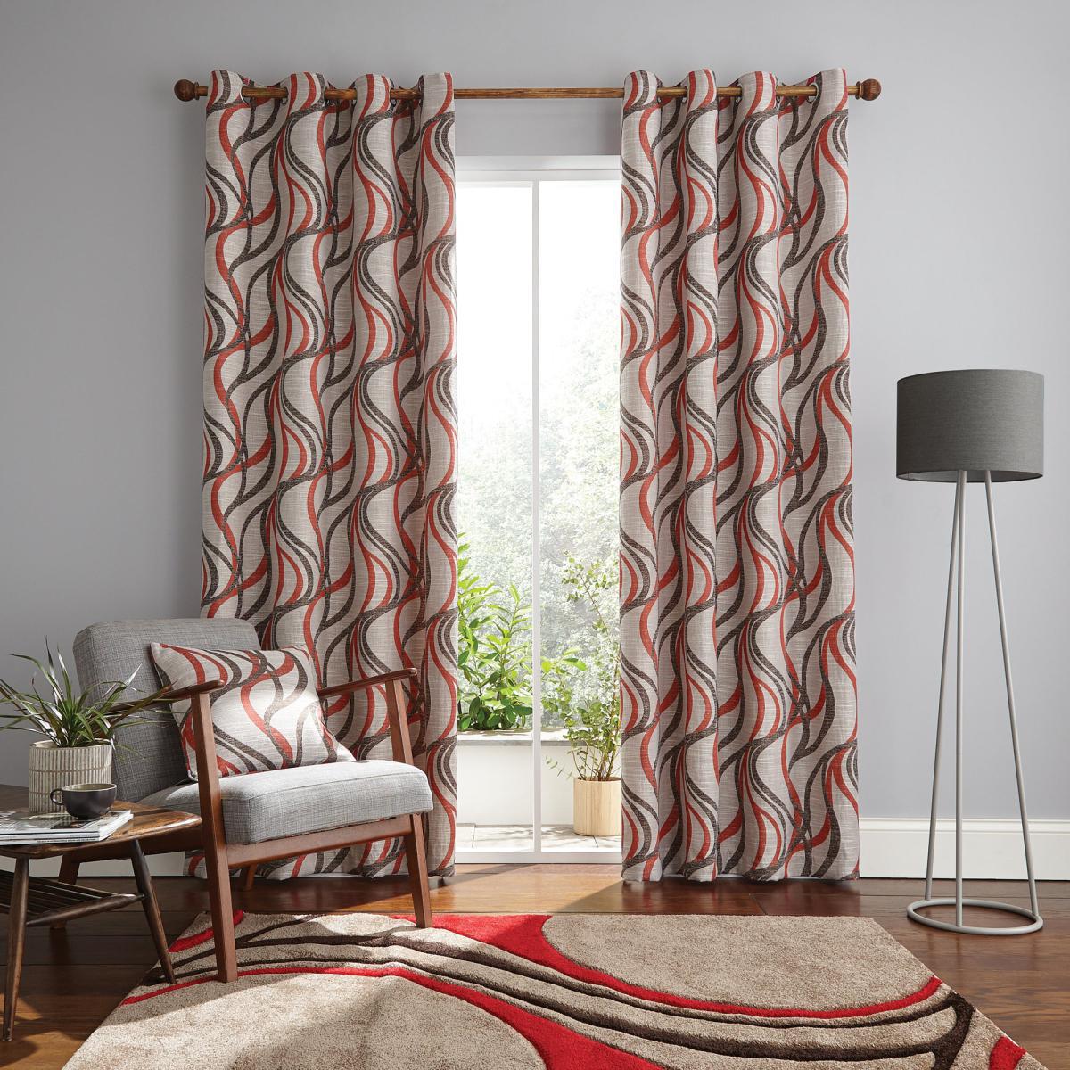 Mirage Red Eyelet Curtains Red, Grey and White – image 2