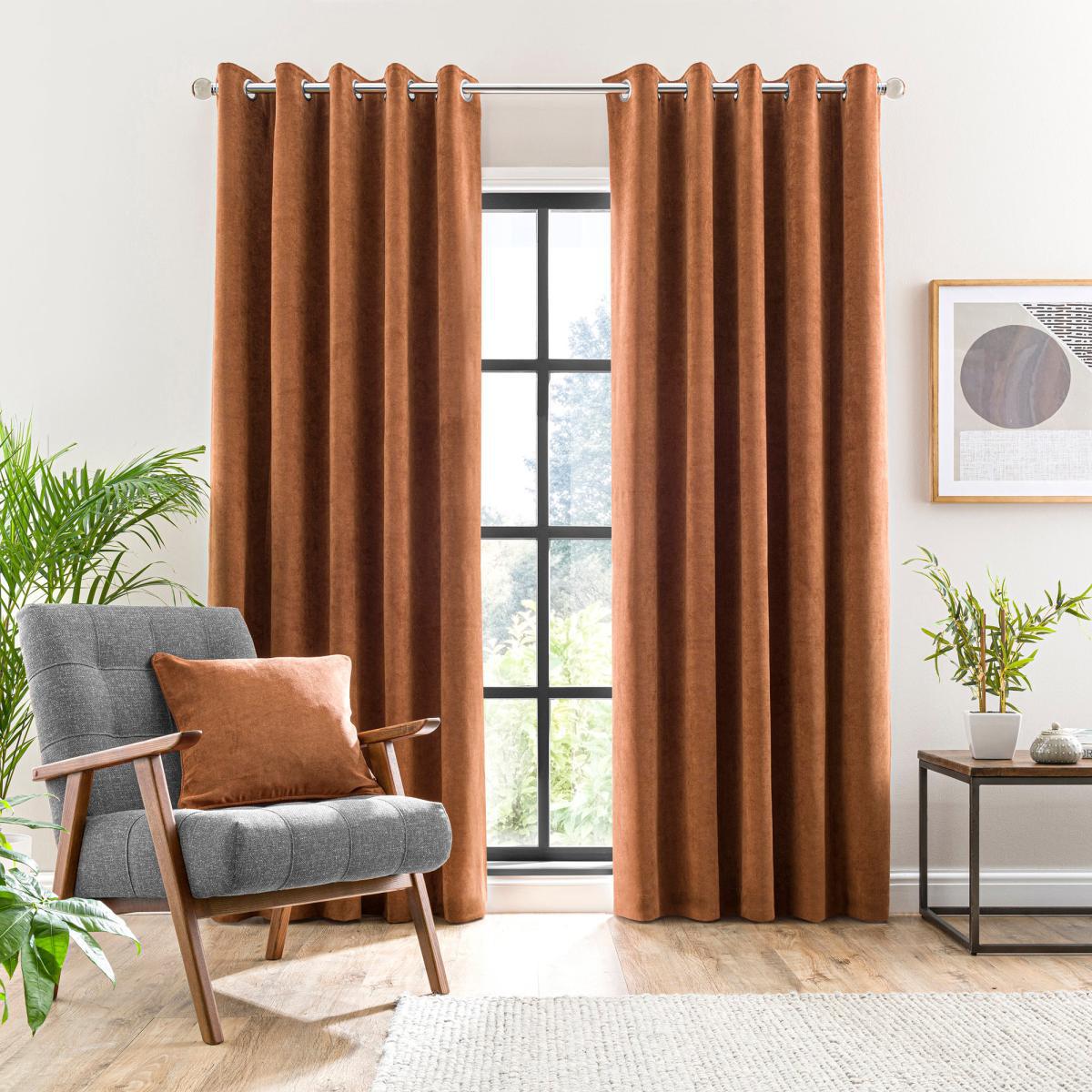 Margot Velvet-Look Butterscotch Eyelet Curtains Brown – image 2