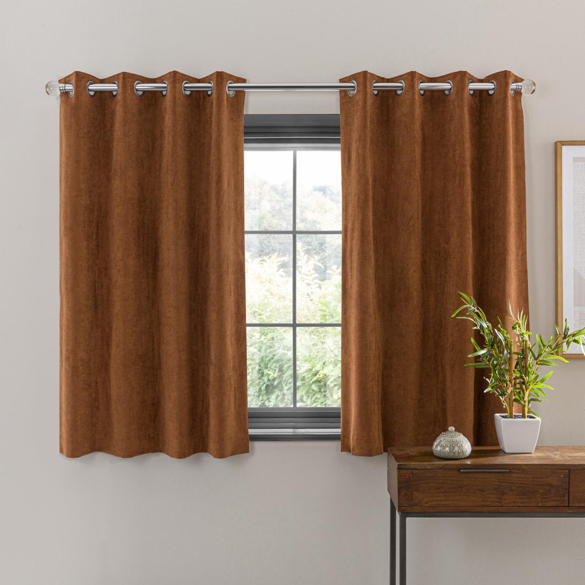 Margot Velvet-Look Butterscotch Eyelet Curtains Brown – image 3