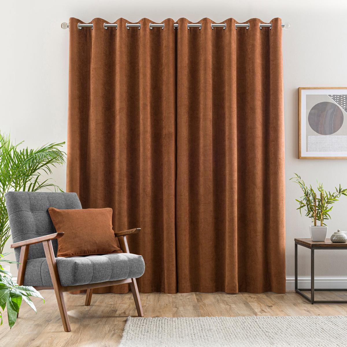 Margot Velvet-Look Butterscotch Eyelet Curtains Brown – image 5