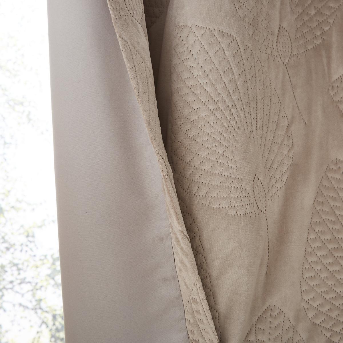 Catherine Lansfield Velvet Pinsonic Leaf Warm Grey Eyelet Curtains Grey – image 4