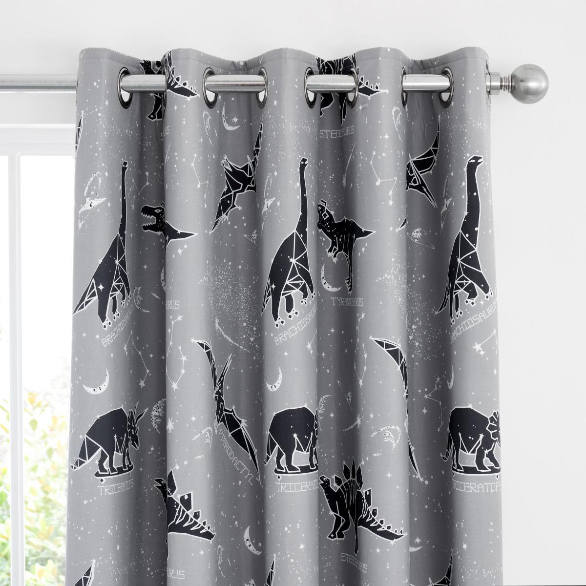 Black Space Dinosaur Blackout Eyelet Curtains Grey, White and Black – image 2