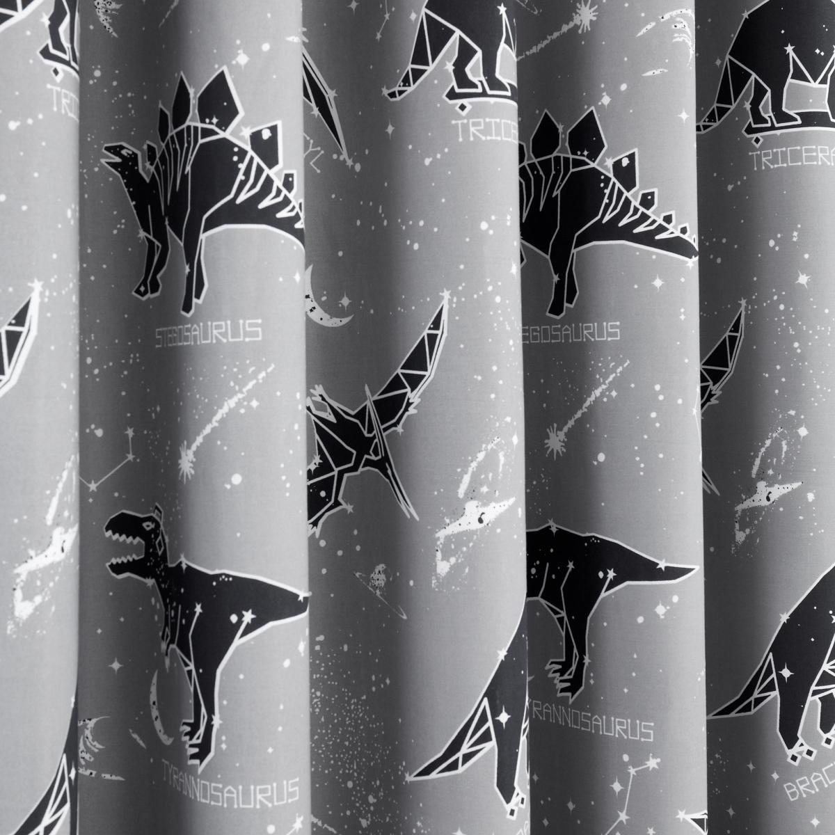 Black Space Dinosaur Blackout Eyelet Curtains Grey, White and Black – image 3